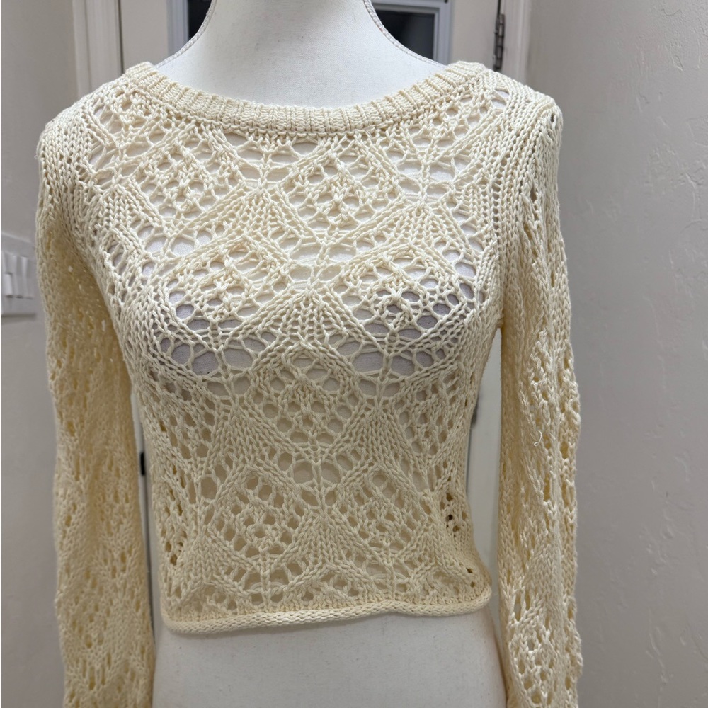 NWT Aeropostale Cream Crochet Crop Sweater XS Boho Coquette Y2K
